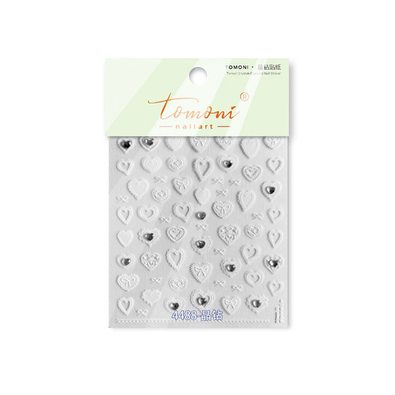 Crystal Diamond Lace Heart Collection: "Elegant Crystal Heart" – 3D Embossed Nail Sticker