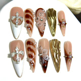 Gold Marble Cross Floral Stiletto Press On Nails