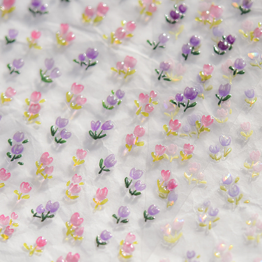 365nails: "Conjunto Mini Tulipa Iridescente em Relevo" – Adesivos para Unhas