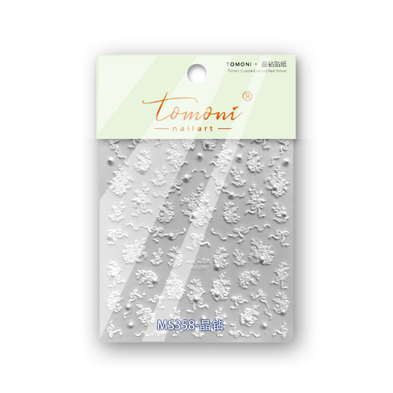 Bridal Floral: "White Crystal Emboss" – 3D Embossed Nail Sticker