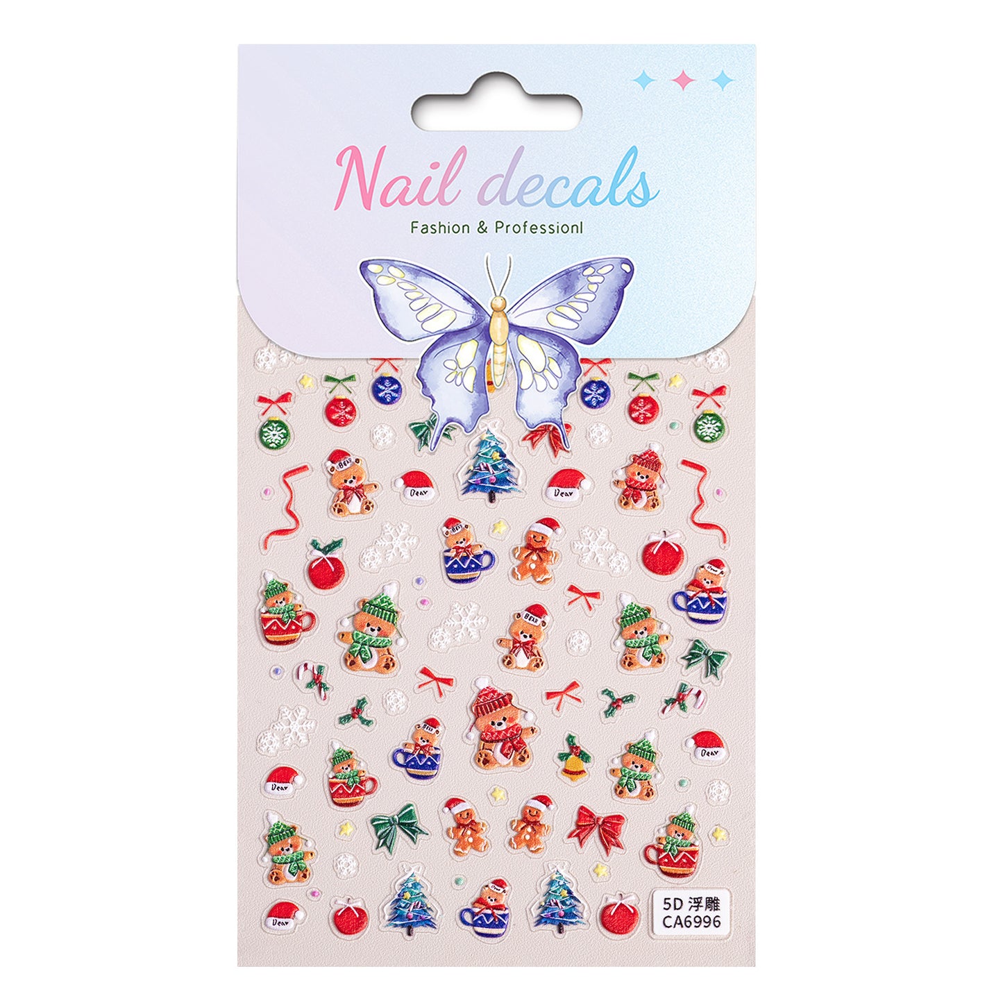 Christmas series nail art sticker 5D relief three-dimensional snowman Christmas tree DIY nail sticker jewelry CA model
