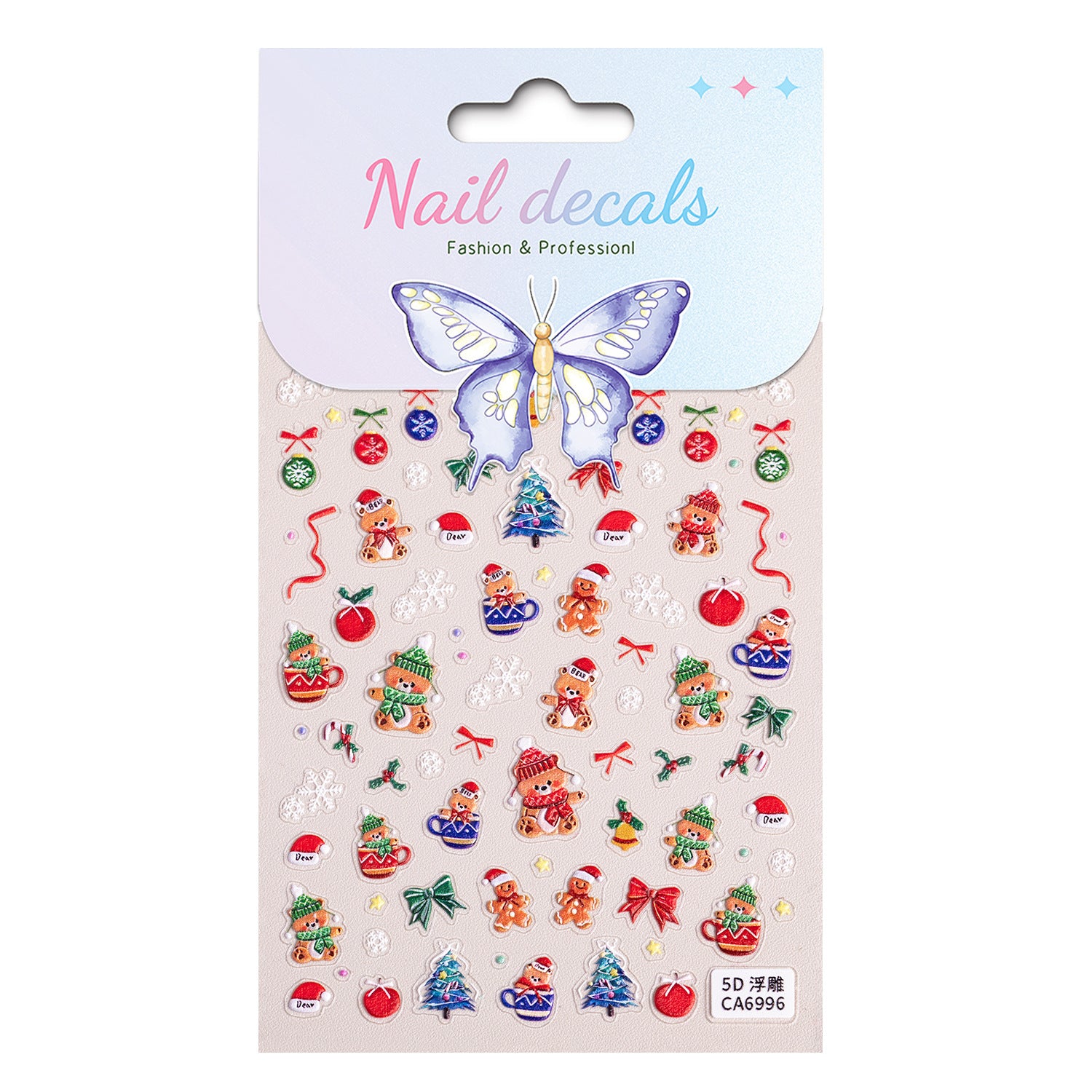 Christmas series nail art sticker 5D relief three-dimensional snowman Christmas tree DIY nail sticker jewelry CA model