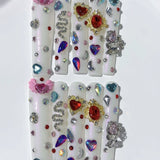 White Crystal Charm Press On Nails