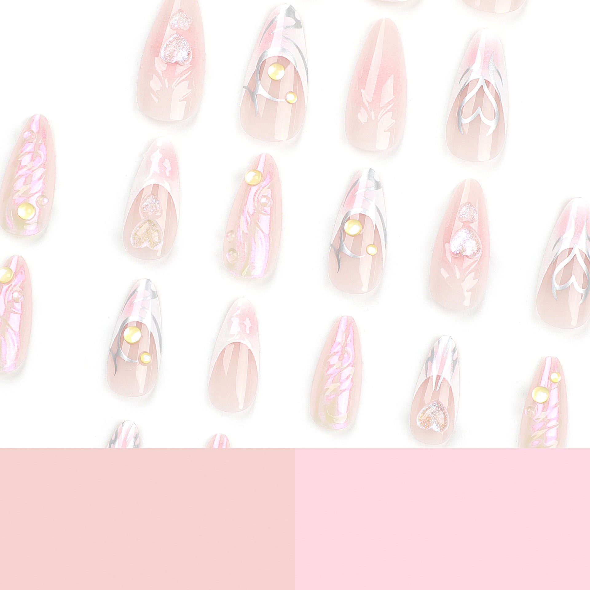 蜜桃愛心法式 3D 杏仁形 美人魚泡泡珠 甲片 成品 批發｜365nails