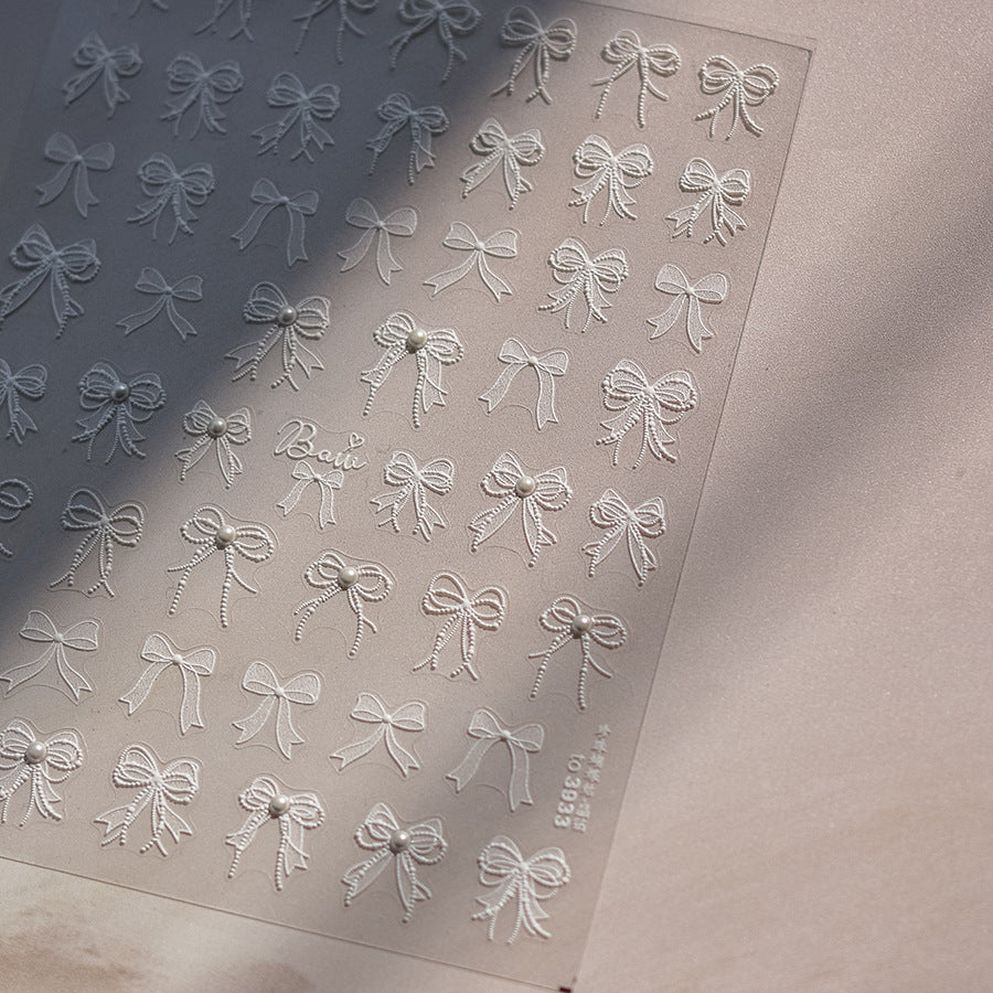 白珍珠蝴蝶結系列：「優雅珍珠蝴蝶結」— 3D 凸雕甲貼