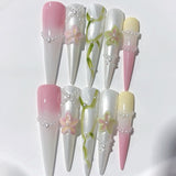 Soft Pearl Floral Extra Long Press On Nails