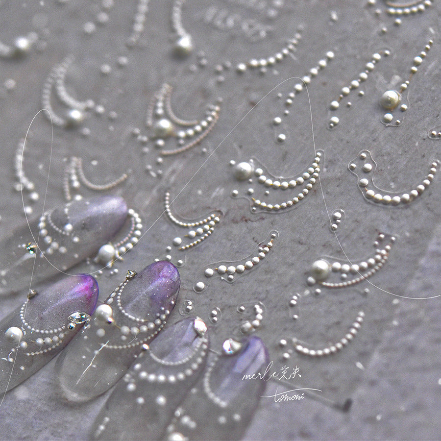 Pearl Chain Nail Stickers – 3D Embossed Bridal & Vintage Set
