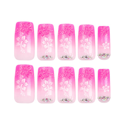 Mudança gradual rosa para unhas, desgaste de unhas de outono, novo remendo de unha, pedaço de unha tridimensional, pétala ｜365nails