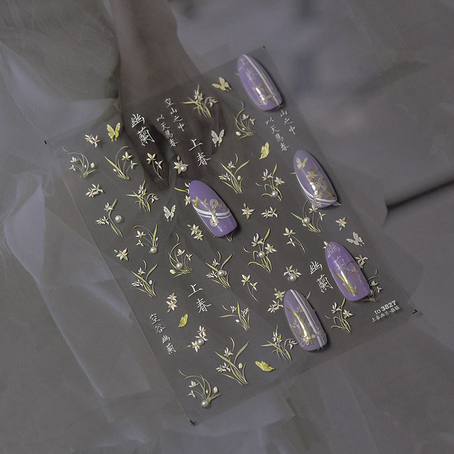 蘭花水晶浮雕系列「優雅蘭花」—3D水晶指甲貼
