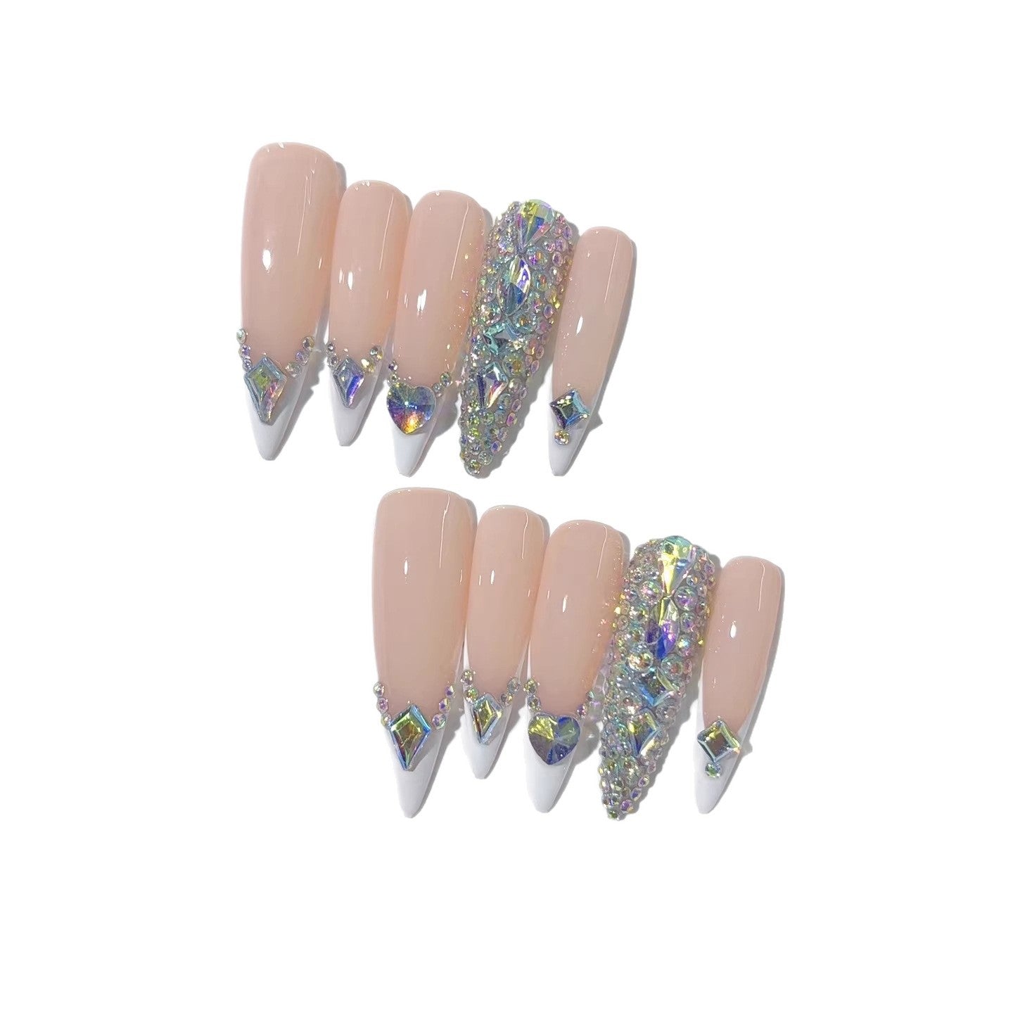 Unhas Postiças Nude Cristal Francesinha Glamurosa Destaque
