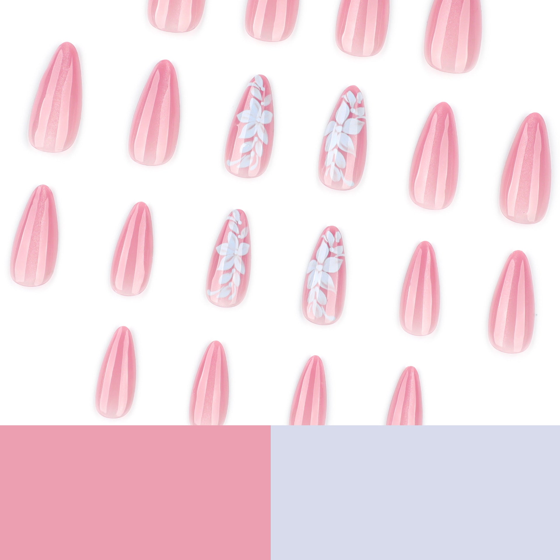 Fresh leaves flowers cat eyes sparkling almonds press-on nails