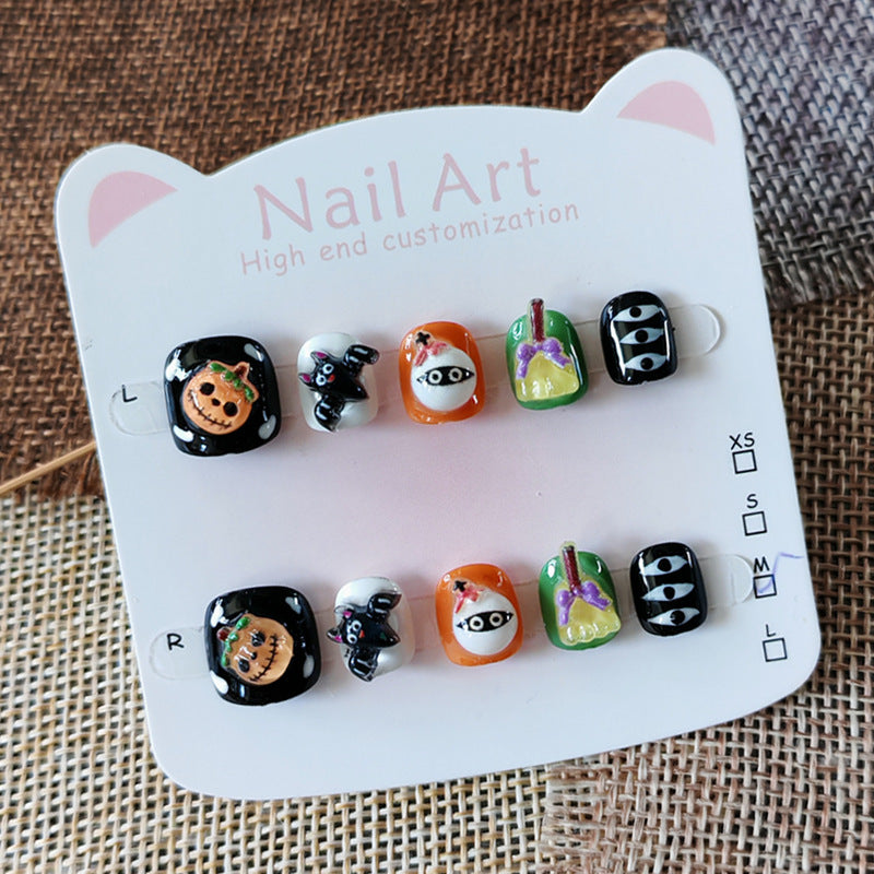 365nails-Spooky Halloween Kids Series: "Trick or Treat Squad" – Short Square Kids Pedicure Nail Art