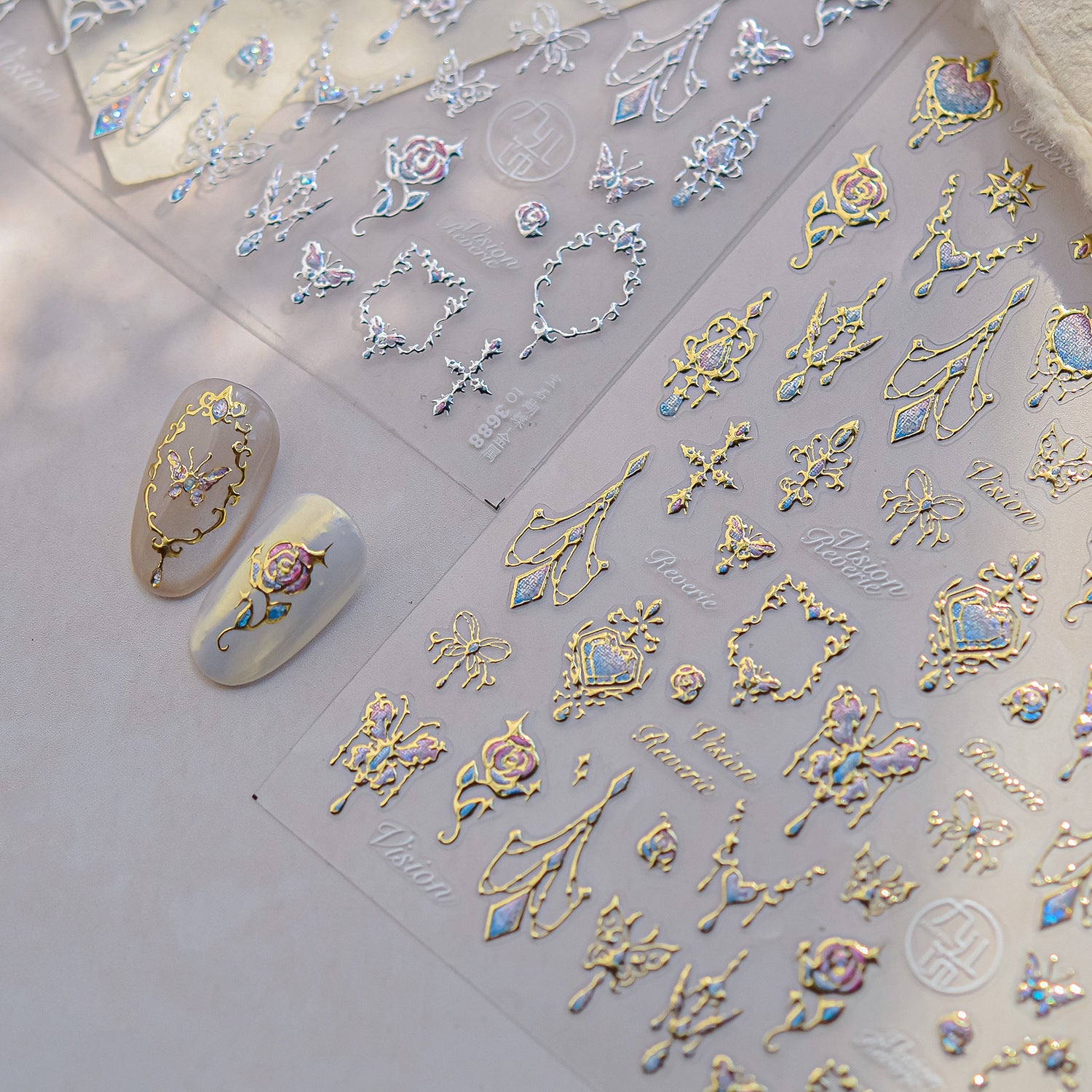 Vintage Gem & Gold Jewelry: "Regal Antique Charm" – 5D Embossed Nail Sticker