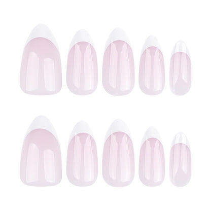 Classic Naked Pink French White press-on nails Short Almond Nail Art Press On Nails Finished｜365nails