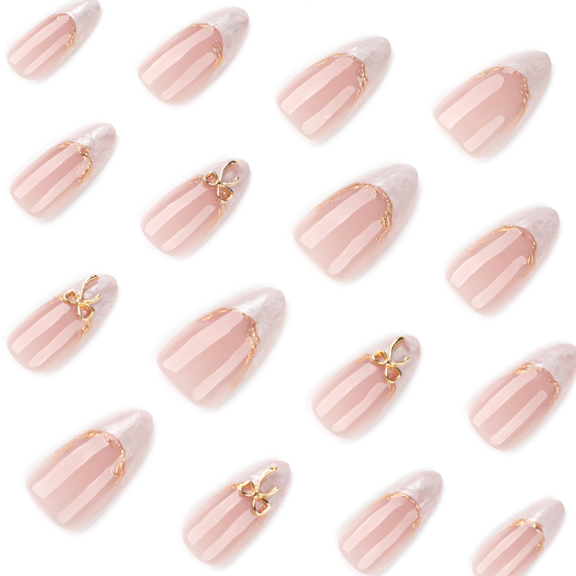 hot-selling French white smudged wearable nail short almond-shaped manicure fake nail removable wearable nail piece｜365nails