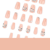 Nude Bow Accent Nails with Silver Crystal Details