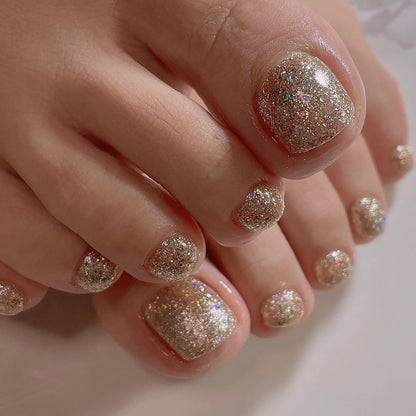 Europe and the United States  toenail wearable toenail sheet finished champagne glitter full powder whitening nail patch wholesale｜365nails