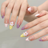 Pastel Gradient Floral Nails with Delicate 3D Accents