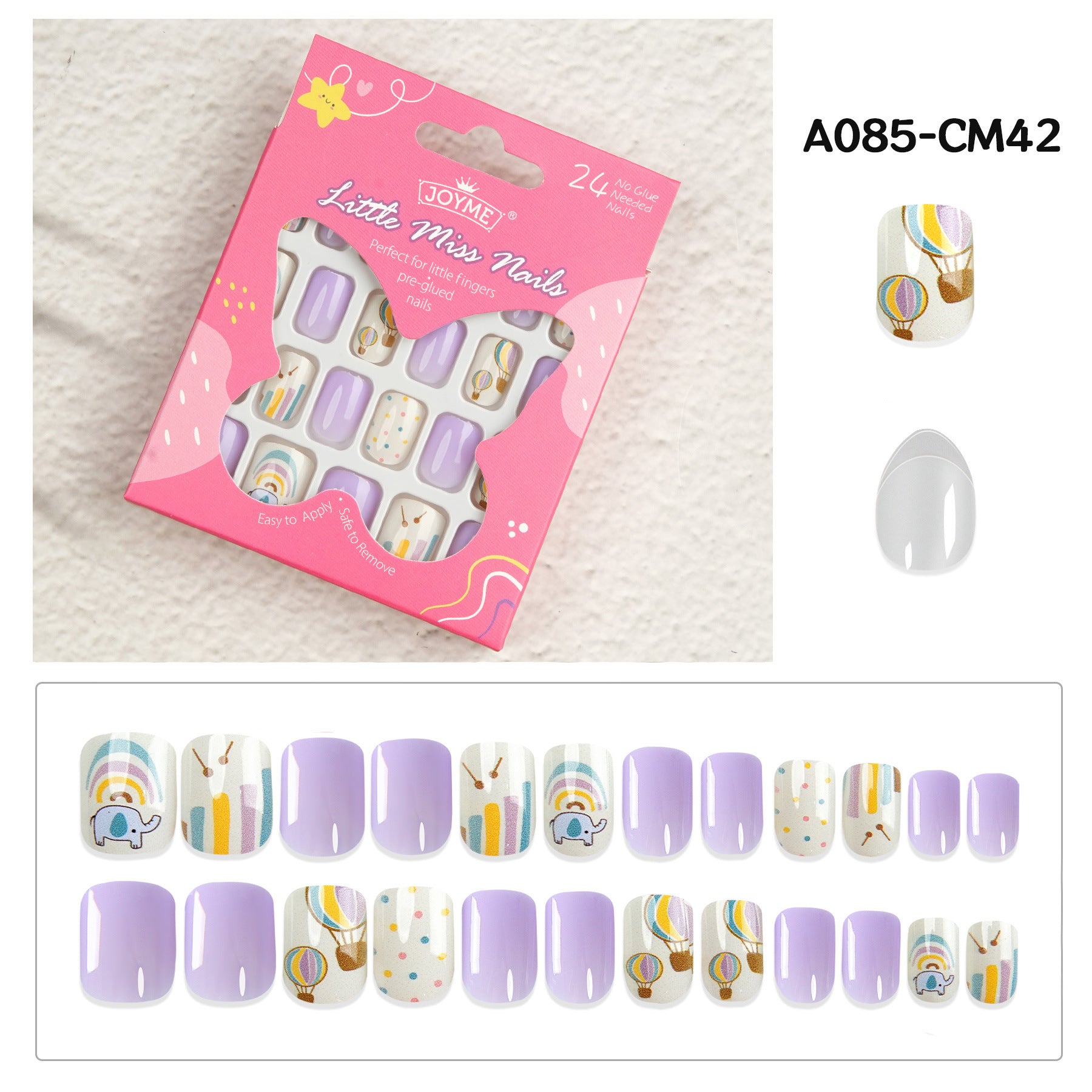 Kids press-on nails Comes with nail patch pointed almond 24 pieces finished product