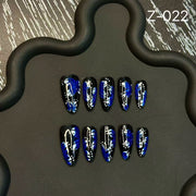 365nails: "Midnight Flame" – Abstract Marble Handmade Coffin Nails