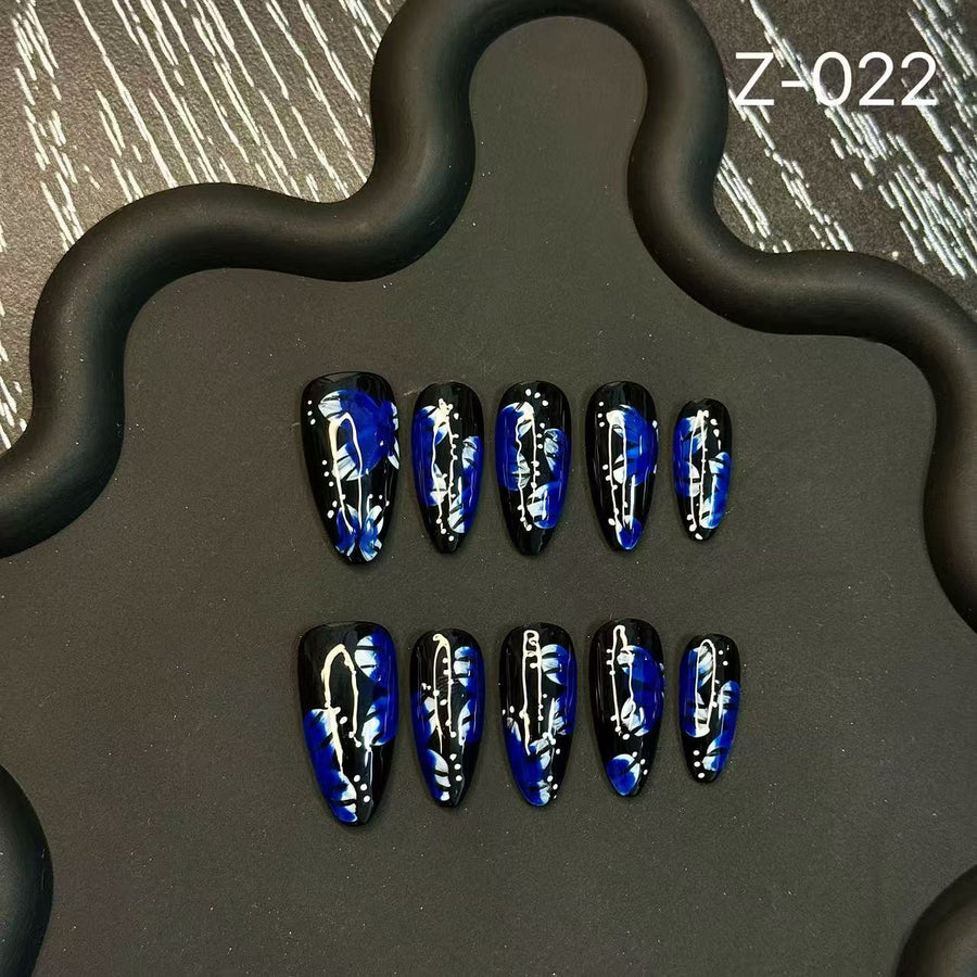 365nails: "Midnight Flame" – Abstract Marble Handmade Coffin Nails