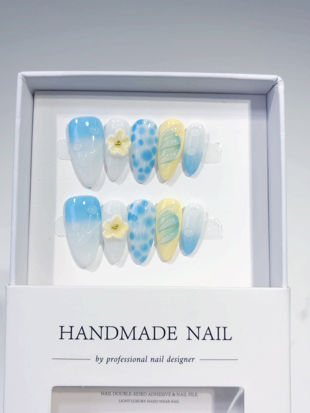 365nails：海邊微風 — 長款杏仁形粉彩漸層手工製穿戴甲