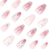 Manicura francesa con efecto almendra, efecto explosión de lazo y rubor en forma de estrella (365nails)