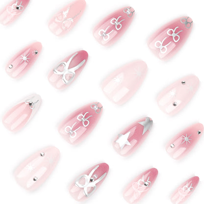 French almond nail patch explosion bow  blush star manicure ｜365nails