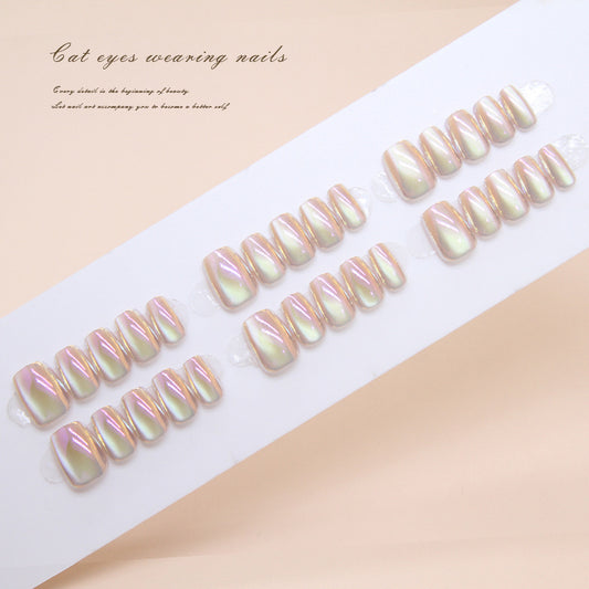 Nail Tips cat eye electroplating press on nails Aurora nail art piece ins wind advanced nail piece small short T  prefabricated nail  30｜365nails