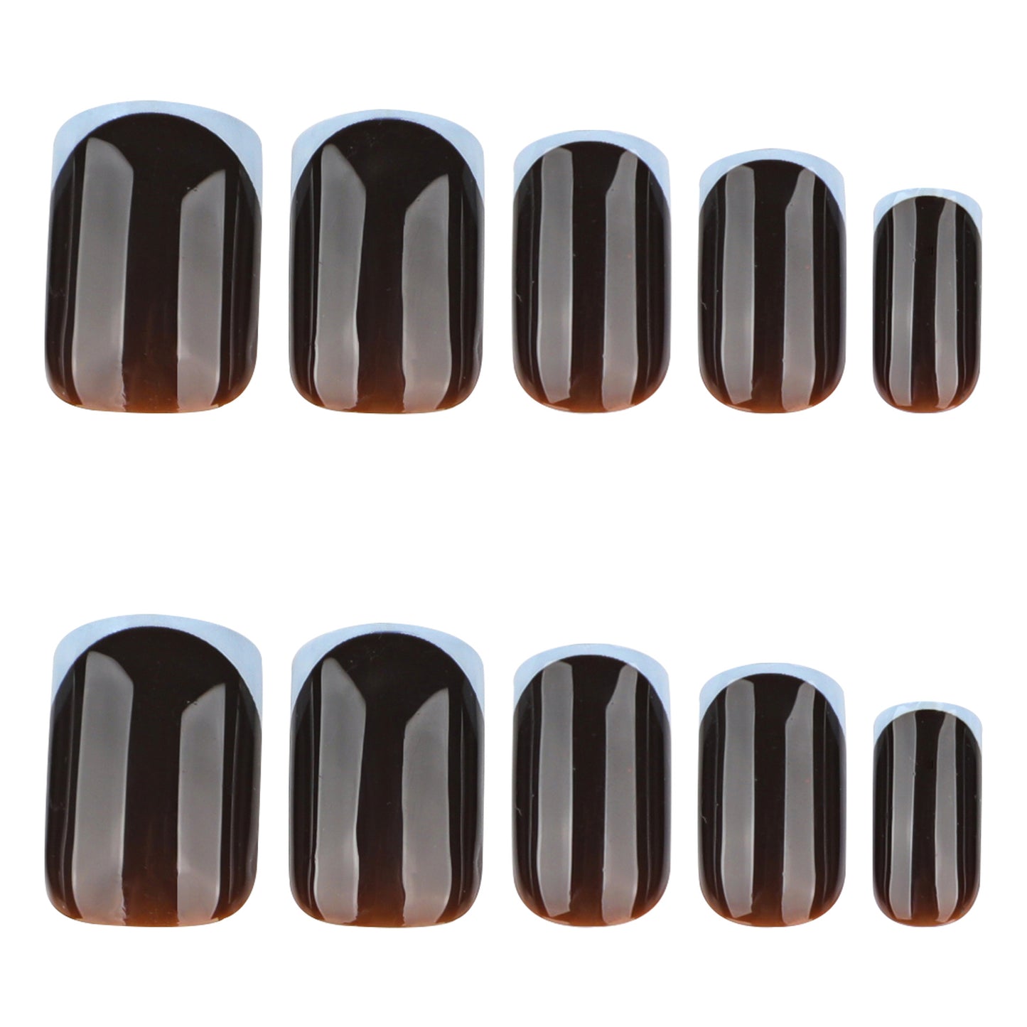 Brown Glossy Nails with Soft Blue French Tips