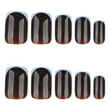 Brown Glossy Nails with Soft Blue French Tips