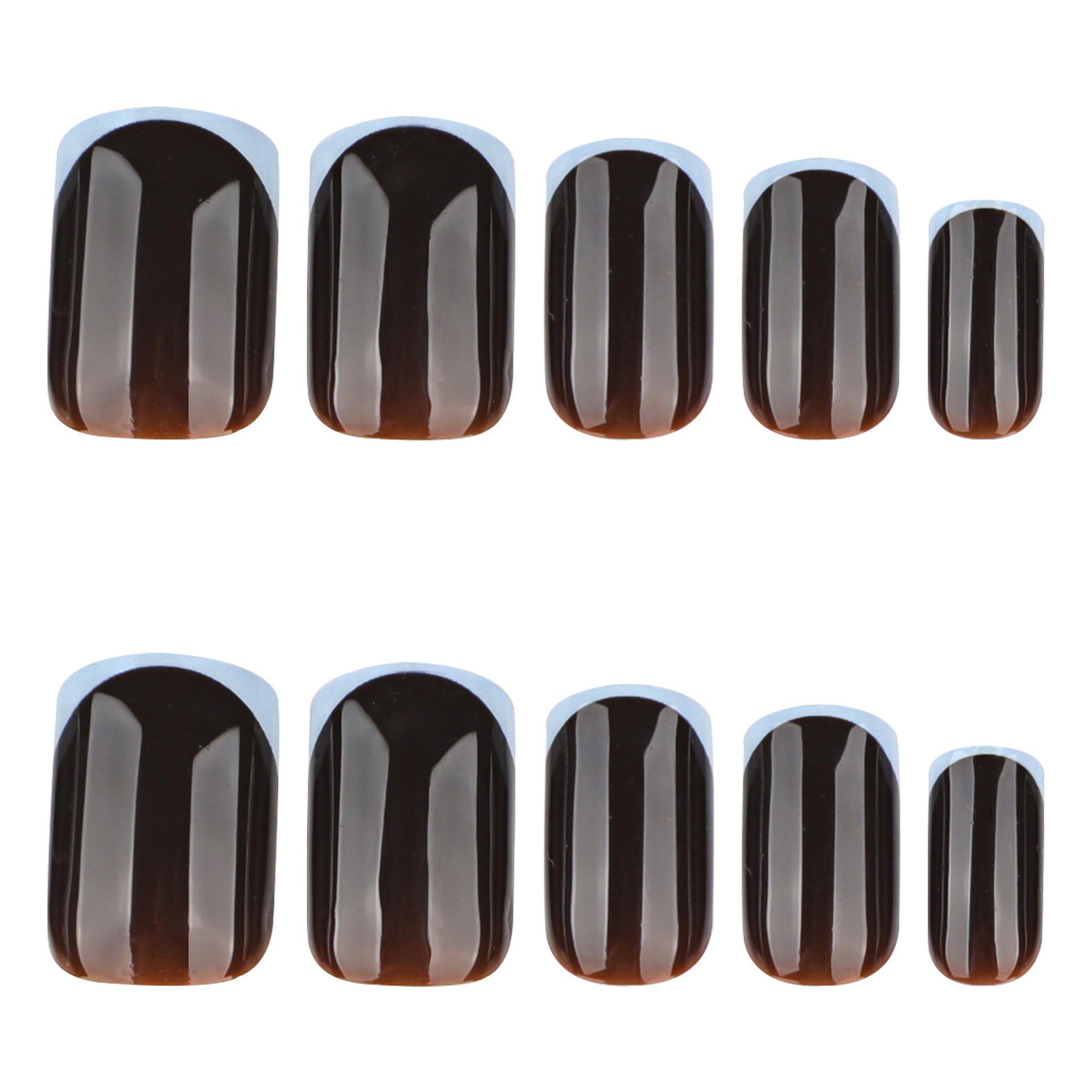 Brown Glossy Nails with Soft Blue French Tips