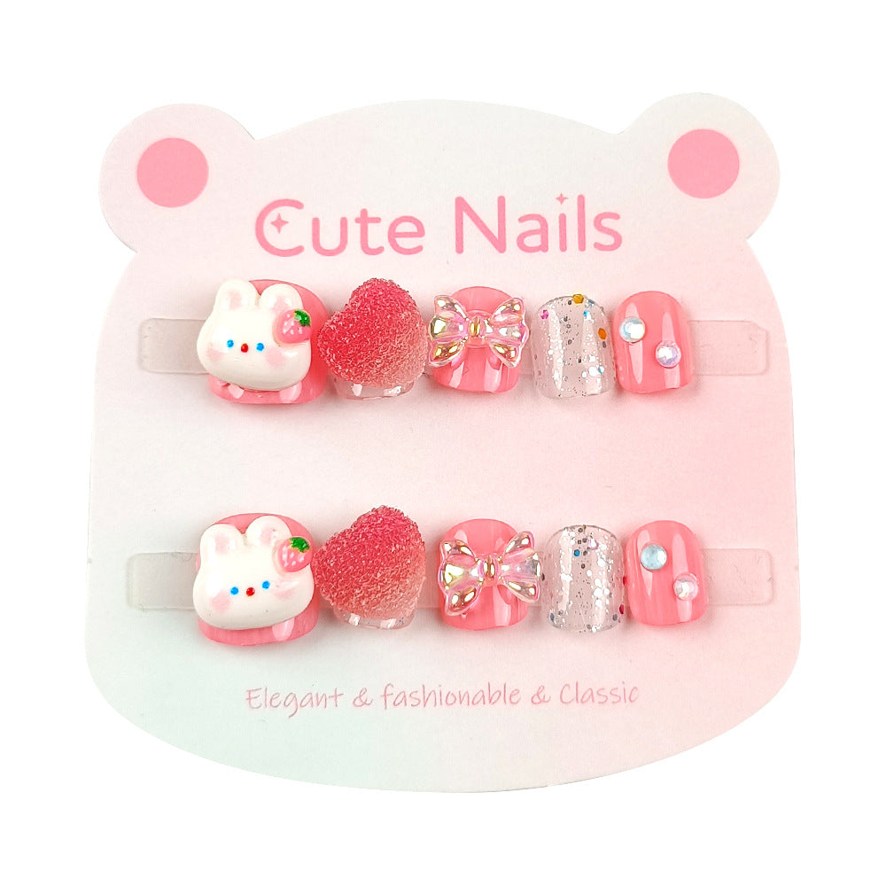 10 three-dimensional love nail pieces, cartoon children's bow wearing nail pieces 3D diamond-encrusted children's nail patches