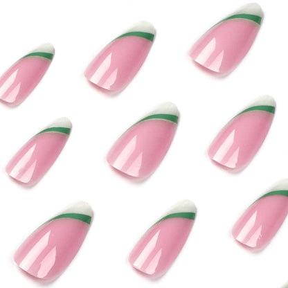 French beveled almond Press on nails green chameleon short manicure fake nail repeatable nail piece factory wholesale｜365nails