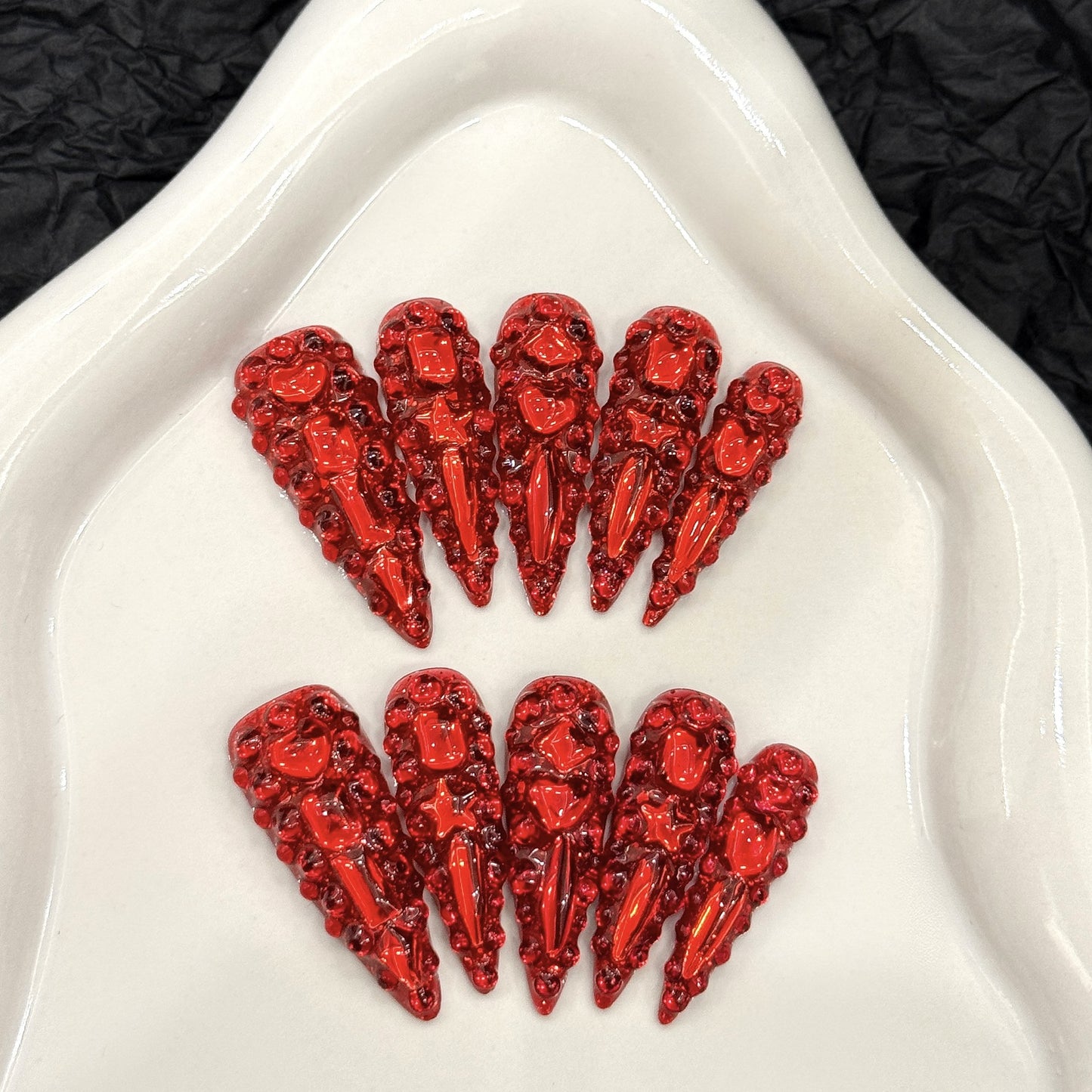 Exploding Diamond Series Full Diamond Red  Explosive Flash White  Wind Tip Handmade Wear nails | 365nails