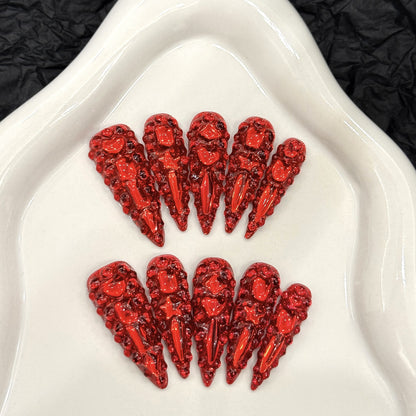Exploding Diamond Series Full Diamond Red  Explosive Flash White  Wind Tip Handmade Wear nails | 365nails