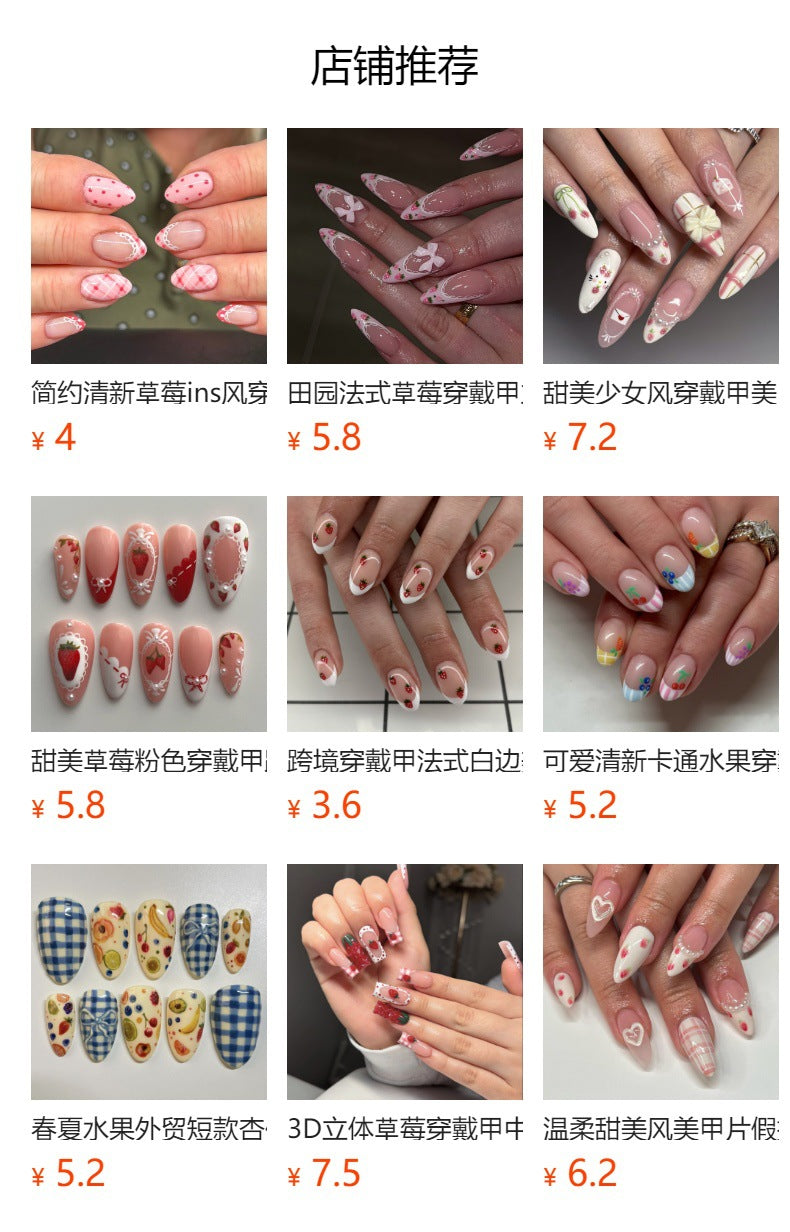 365nails: "Strawberry Lemonade Oval" – Fruit Print Press-on Nails