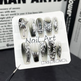 Pistola de pulverização para unhas postiças artesanal, irregular, mudança gradual, metal, cor contrastante, médio e longo, adesivo para unhas vestível｜365nails