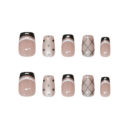 Nail Tips  Prefabricated Nail Black French Polka Dot Plaid cat eye Fashion White Versatile  Nail Patch｜365nails