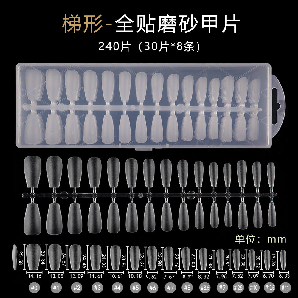 Nail Tips 240 pieces of special nail pads for nail salons, boxed full-size trapezoidal full stickers, folded without marks, and frosted fake nails wholesale.