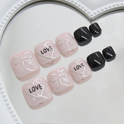 Letras de lazo de amor huecas tridimensionales, dulces y versátiles, uñas de los pies extraíbles, 24 piezas ｜365nails