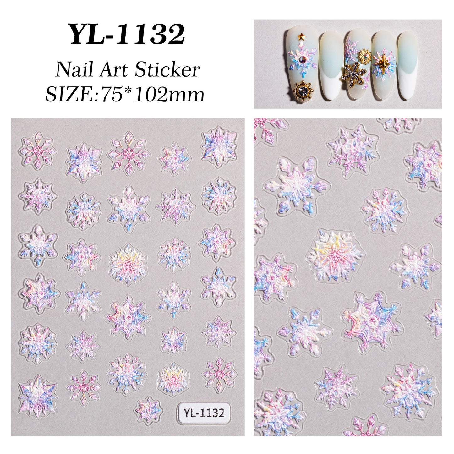 Winter Christmas Snowflake Nail Art Sticker 5D Embossed Three-dimensional White Hollow Snowflake Nail Sticker Ornament YL