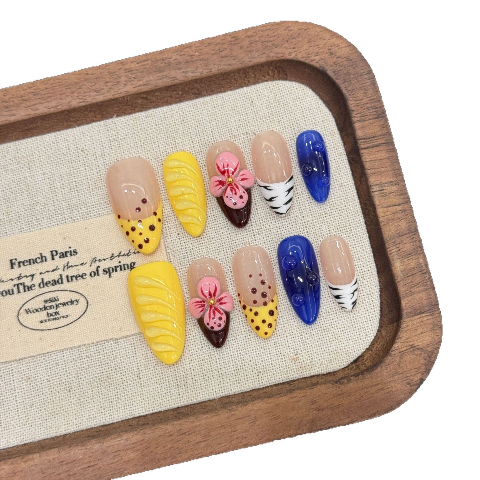 Color Mix Press‑On Nail Set with 3D Flower Design