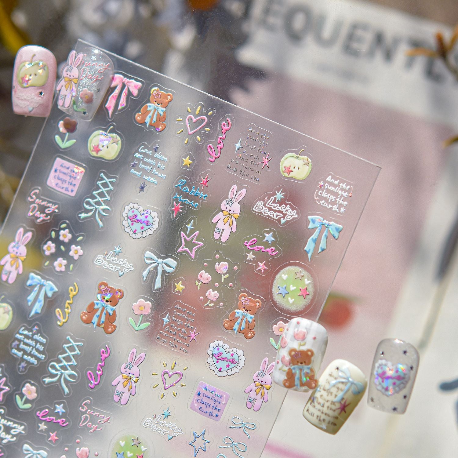 Sweet Bunny Collection: "Strawberry Bunny" – 3D Embossed Nail Sticker