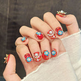 Red Pearl Floral Luxe Embellished Nails