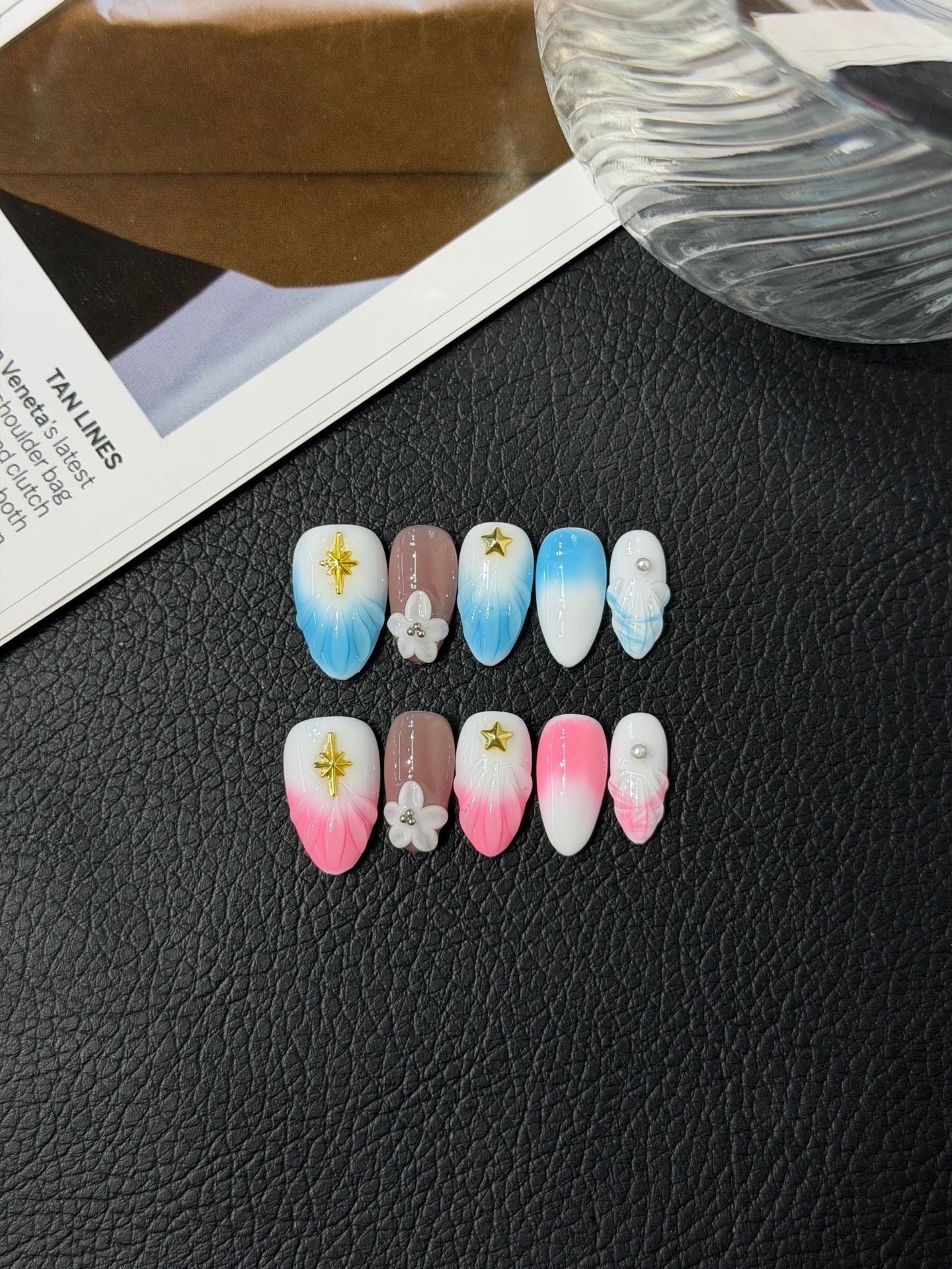365nails : "Fantaisie Côtière" — ongles 3D fait main forme amande motif étoile de mer