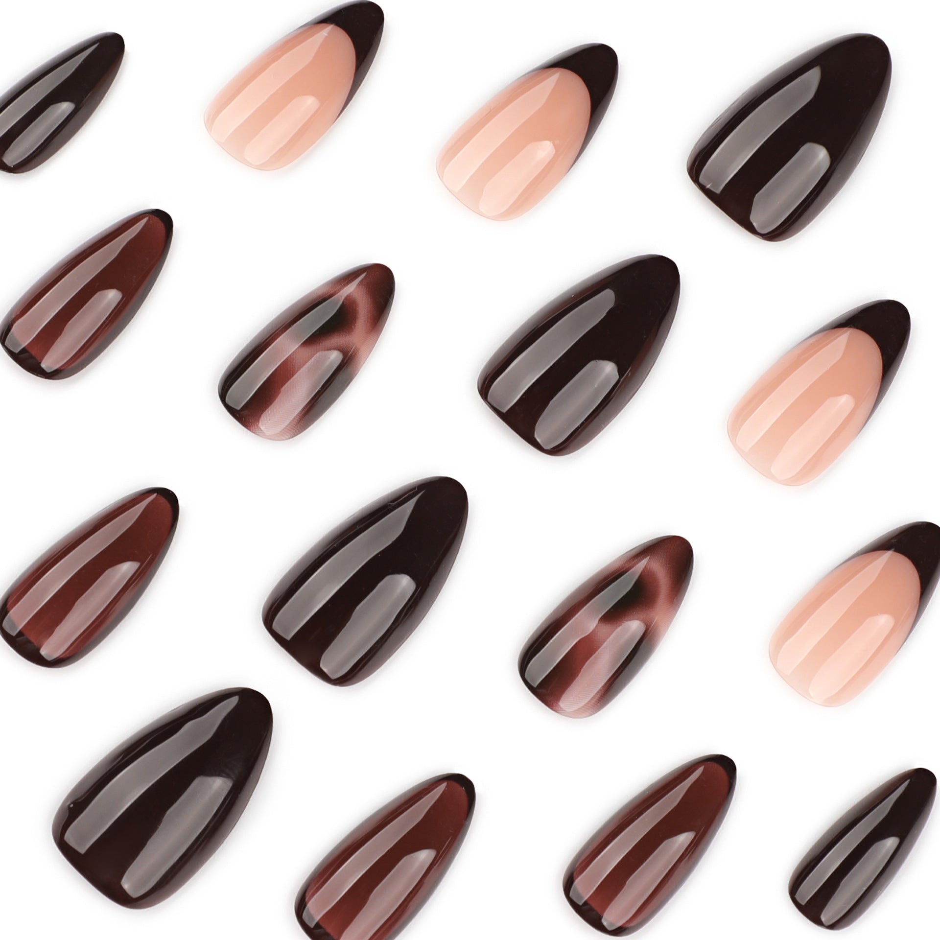 Warm Brown Gradient Nails with Deep Chocolate French Tips