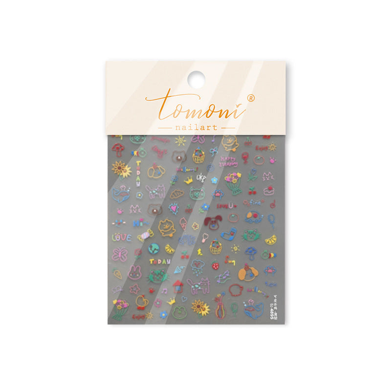 Cute Retro Bunny & Bear: "Vintage Toy Box" – 5D Embossed Nail Sticker