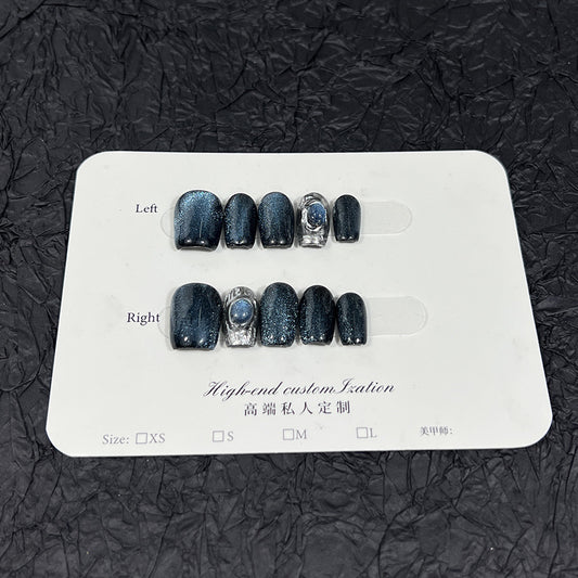 Smurf spar cat eye press-on nails short  Handmade Press-on Nails    style nail art｜365nails