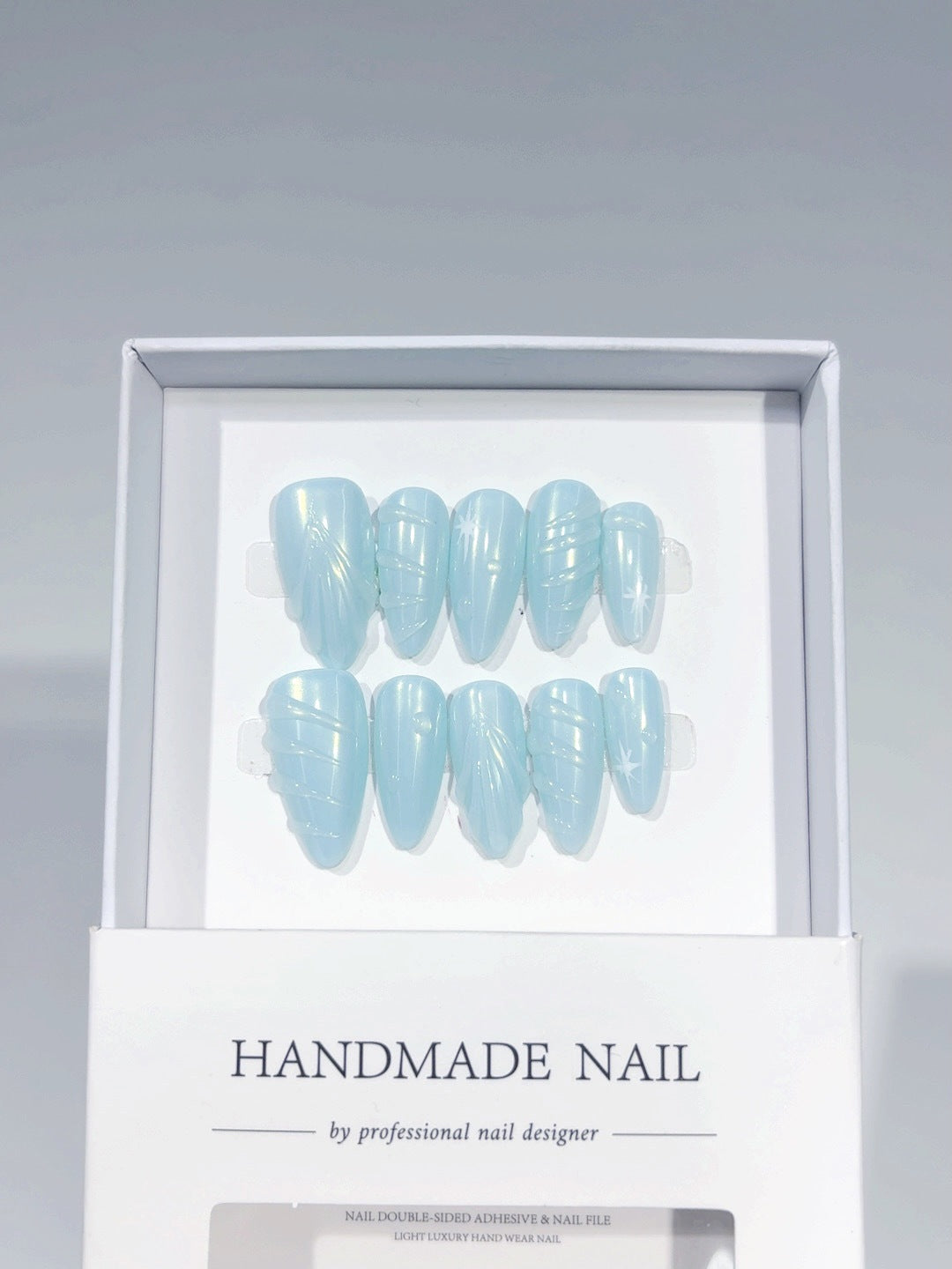 Ice Crystal: "Glacier Wave" – Almond Shape Press-On Nails